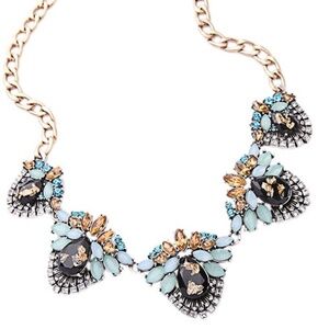 Goldtone Green Multi Coloured Statement Necklace